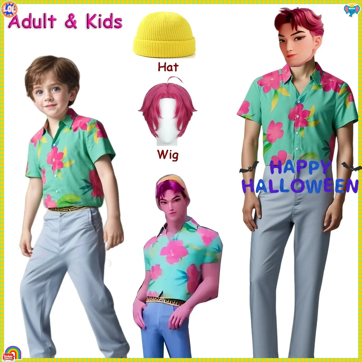KPop Demon Hunter Saja niños Abby Cosplay camisa Floral peluca sombrero 2025 Disfraz Soda Pop disfraz niños hombres ropa de fiesta de Halloween