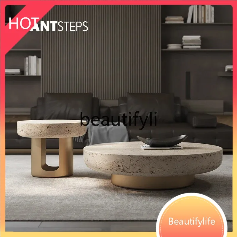 XX80 Natural marble edge few living room light luxury stainless steel sofa coffee table household simple and modern