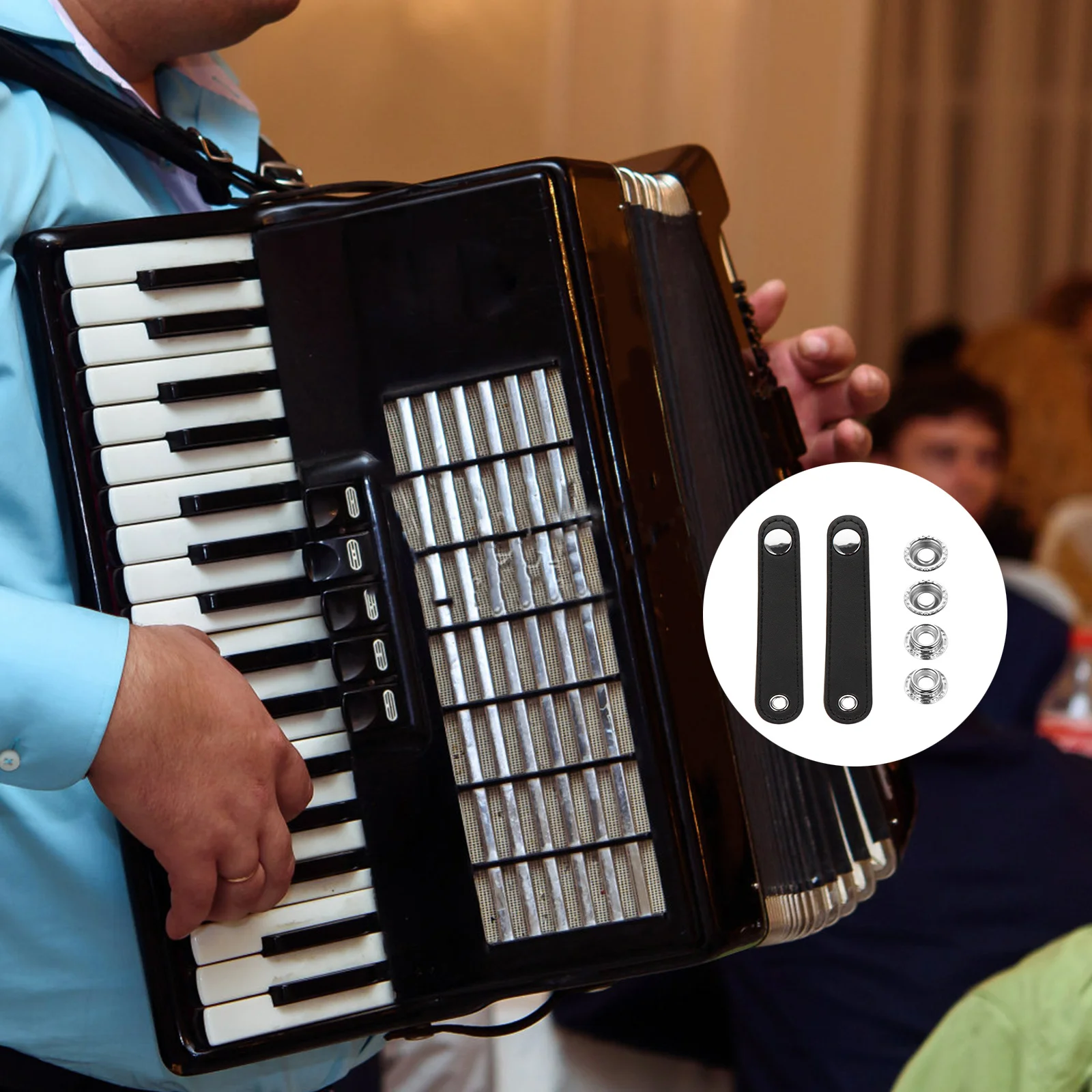 

2Pcs Professional Accordion Bellows Belt Black Double Layer Alternative Strong Metal Clasp Bellows Belt Parts for Repair