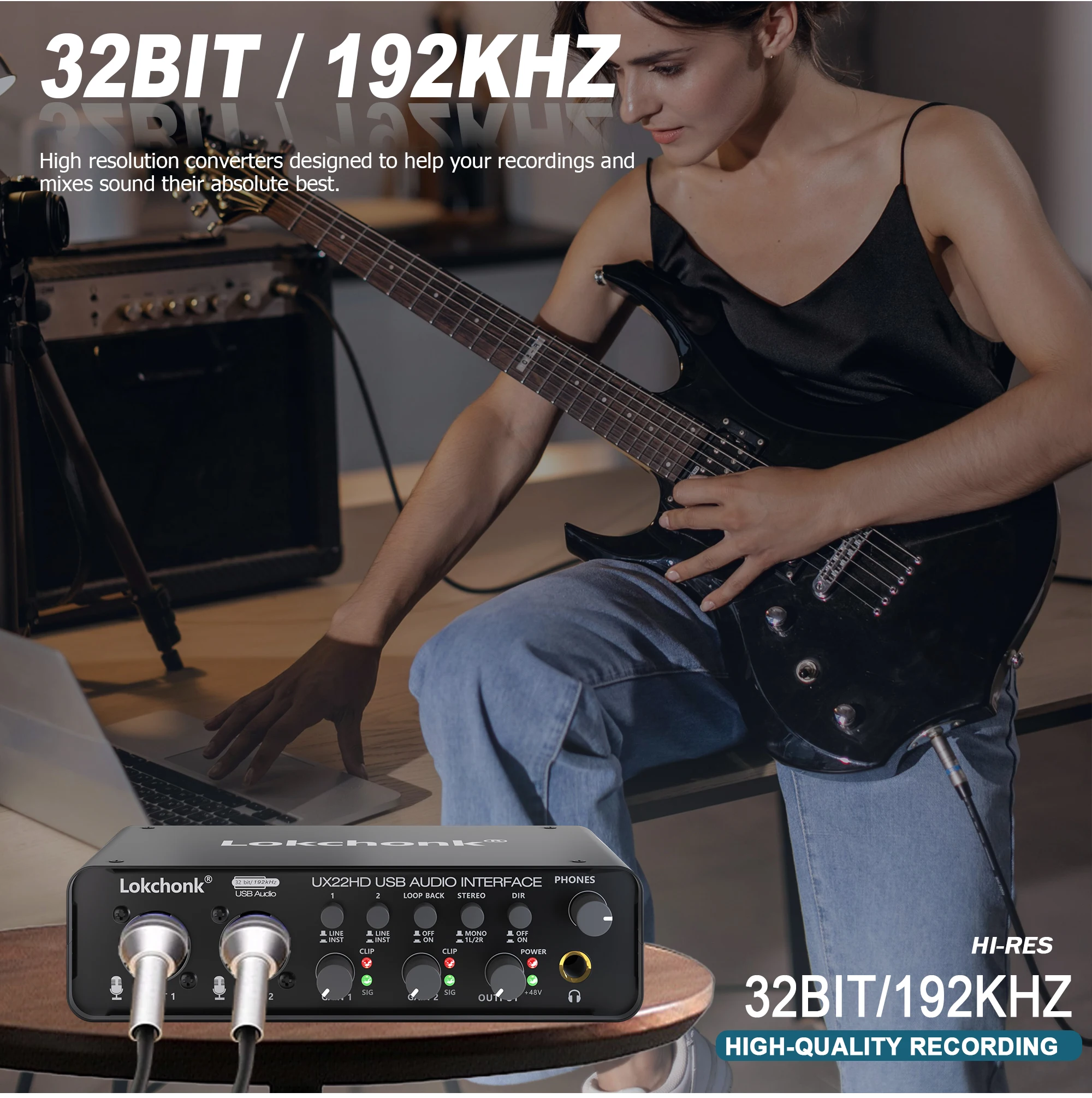 Interfaz de Audio UX22 Soundkarte, convertidor Ad de 32 bits/192kHz, e-gitarre Live-augnahme Professional, vendedor Studio-Gesang, Podcast