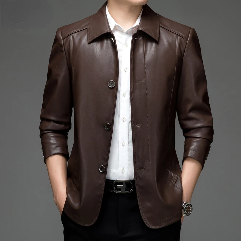 Genuine Leather Coat Men's Spring Autumn Winter Leather Jackets for Men Lapel Single Breasted Jacket Loose Casual Coats Jaqueta