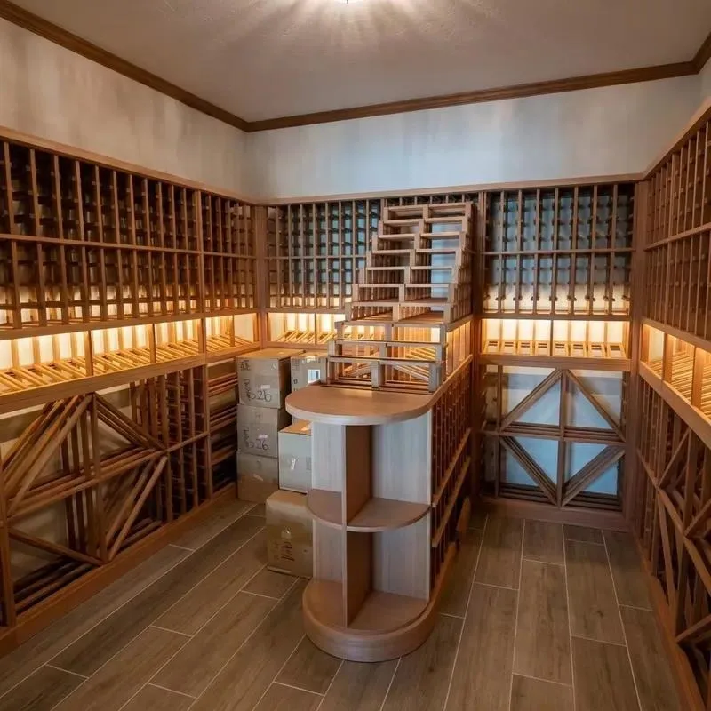 Custom Modular Wooden Wine Cellar Rack System with Bottle Storage and Bar Counter One Stop Project Service