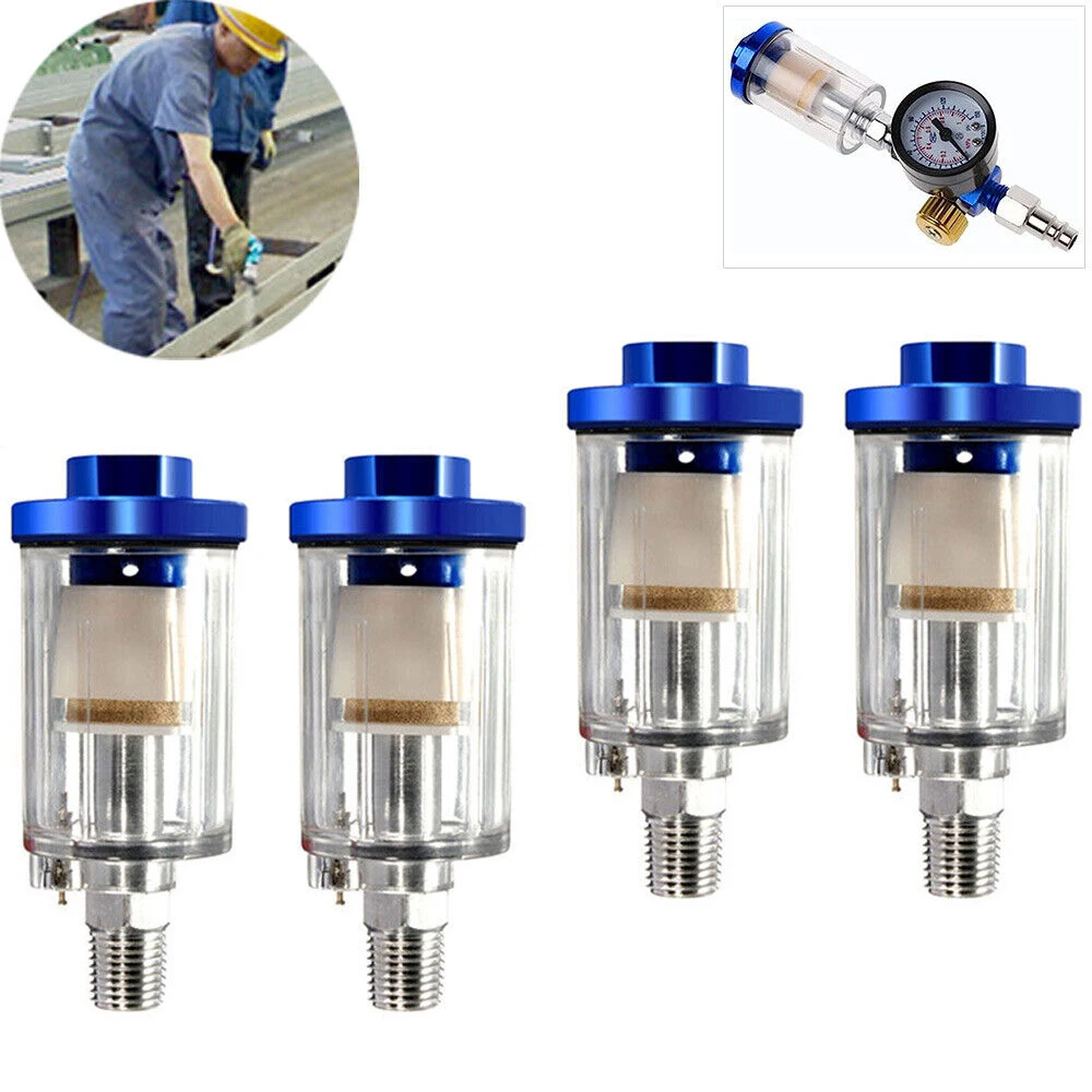 4pcs 1/4'' BSP Mini in Line Air Filter Spray Paint Gun Moisture Water Trap Tool