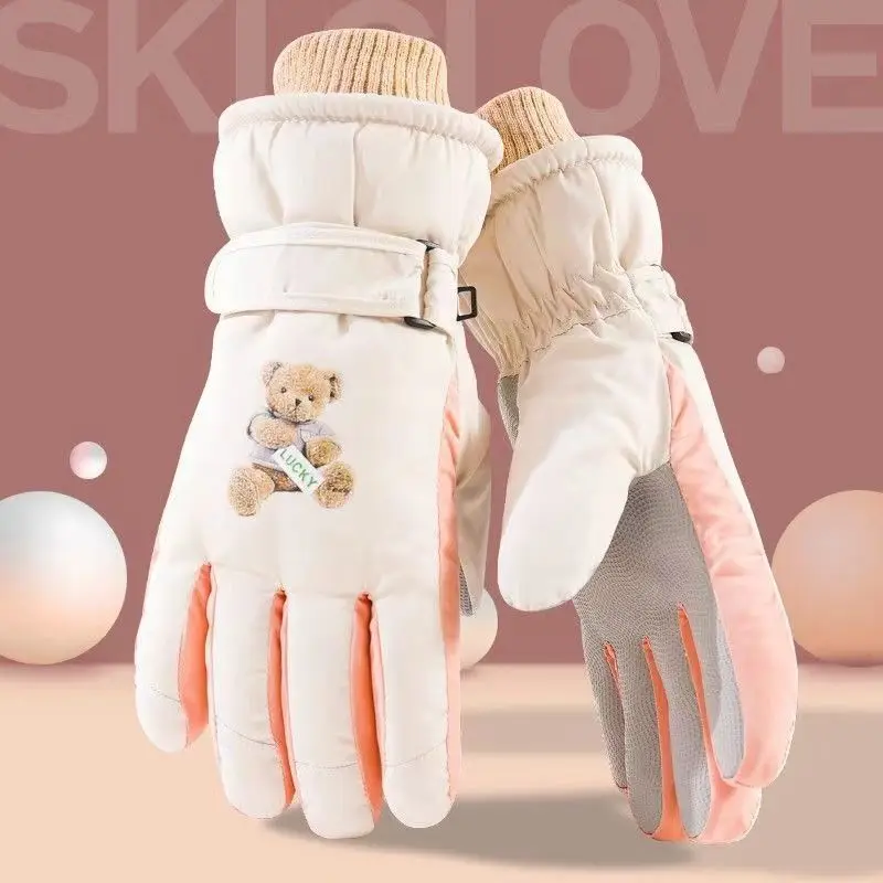 

Full palm touch screen ski gloves winter women plus velvet thickened warm and cold cotton gloves riding electric car waterproof