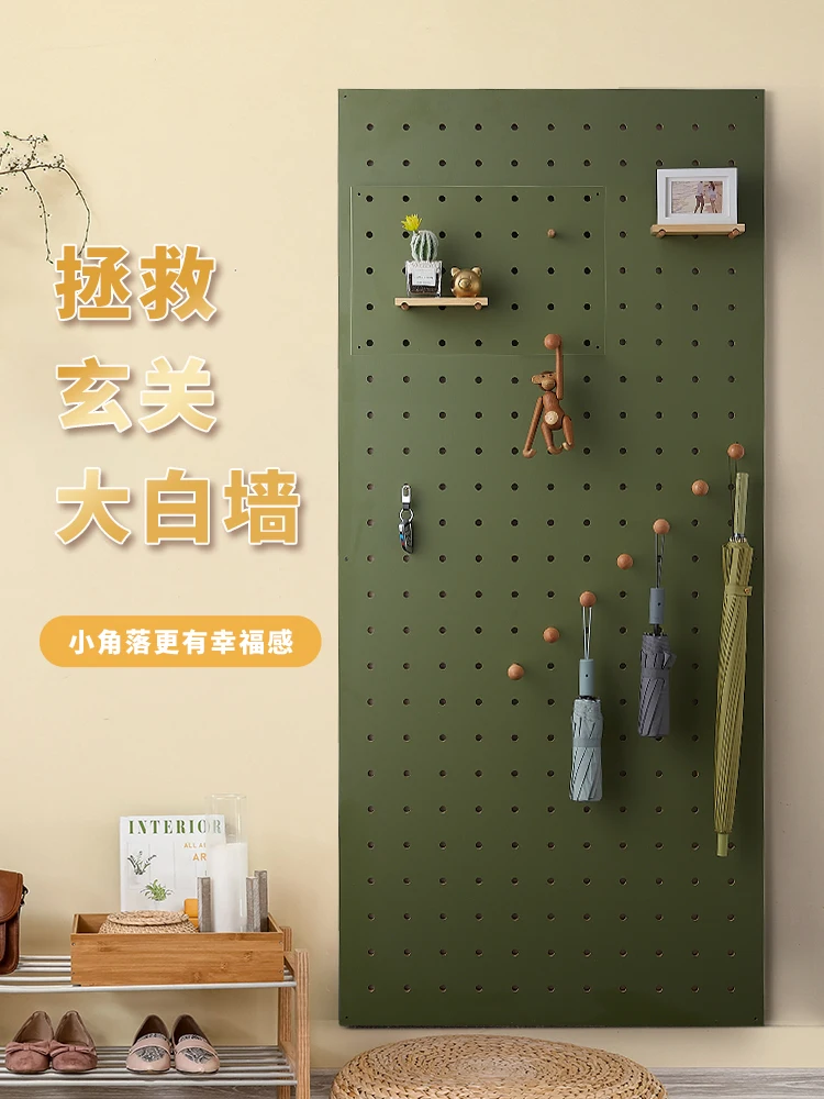 

Wooden iwood custom entrance entrance solid wood green hole board, wooden wall storage wall display rack