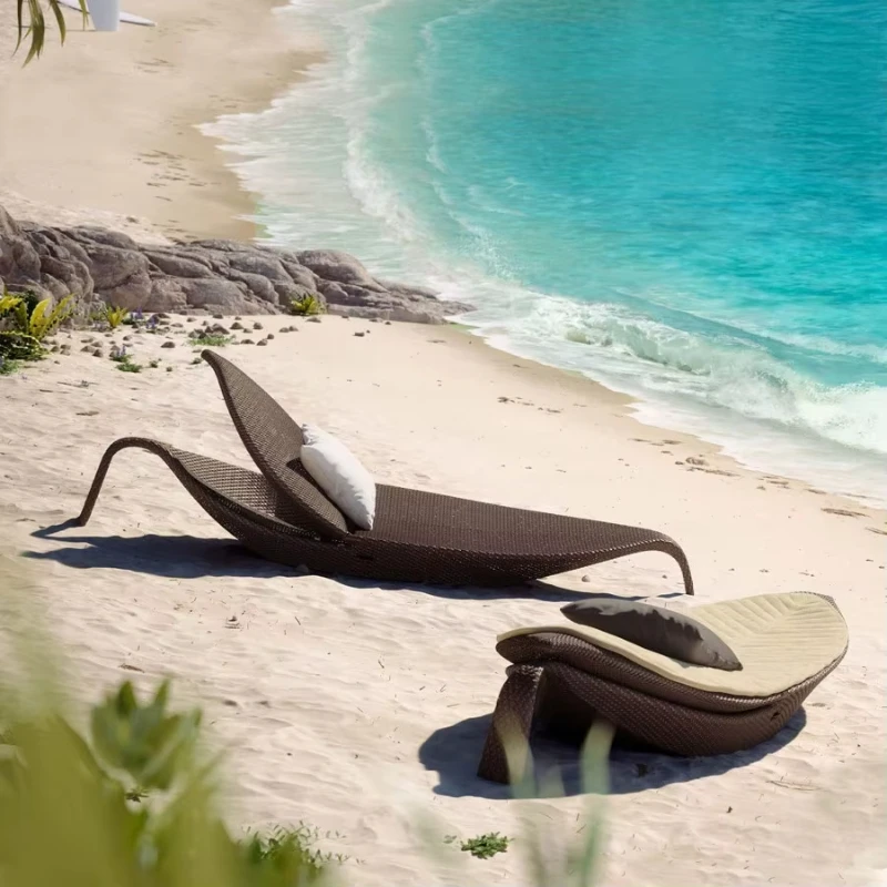 

Modern Durable Leaf Shaped Outdoor Loungers Hotel Balcony Leisure Rattan Chairs Villa Pool Garden Woven Beach Chairs