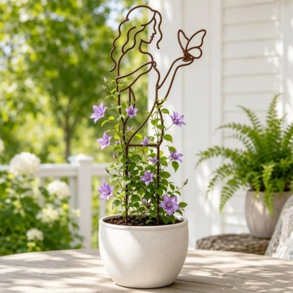 Iron Character Silhouette Plant Stand Hollow Out Strong Load Bearing Plant Climbing Trellis Weather Resistance