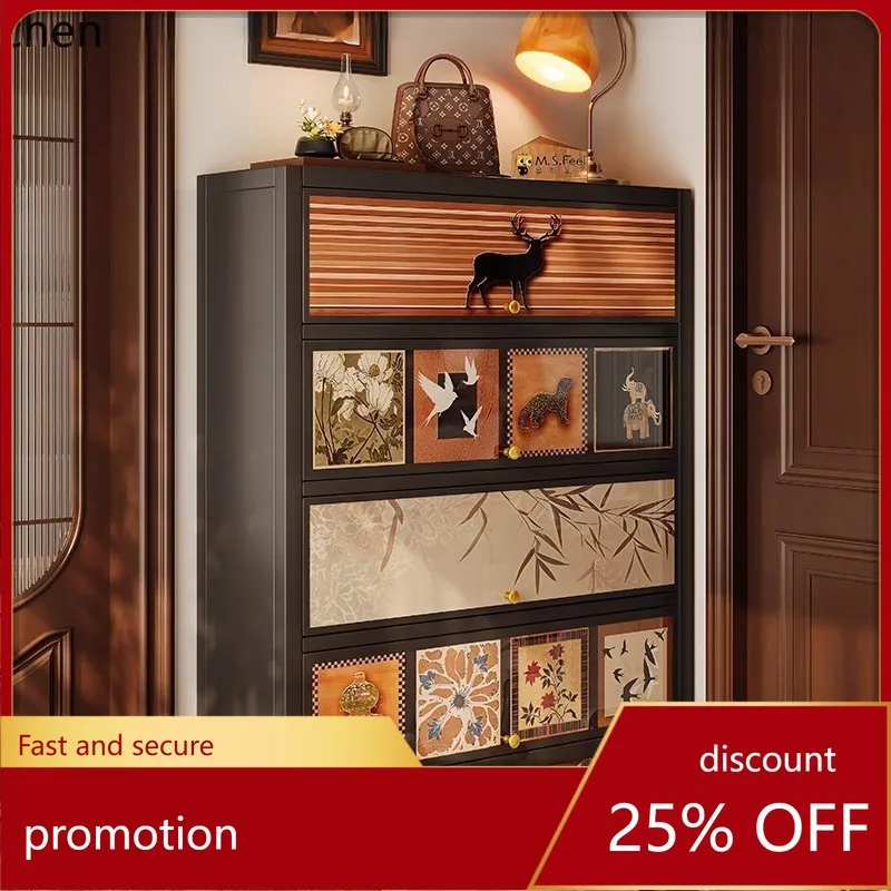 

ZML Home Entrance Antique Style Large Capacity Entryway Storage Integrated Wall-Mounted New Shoe Rack