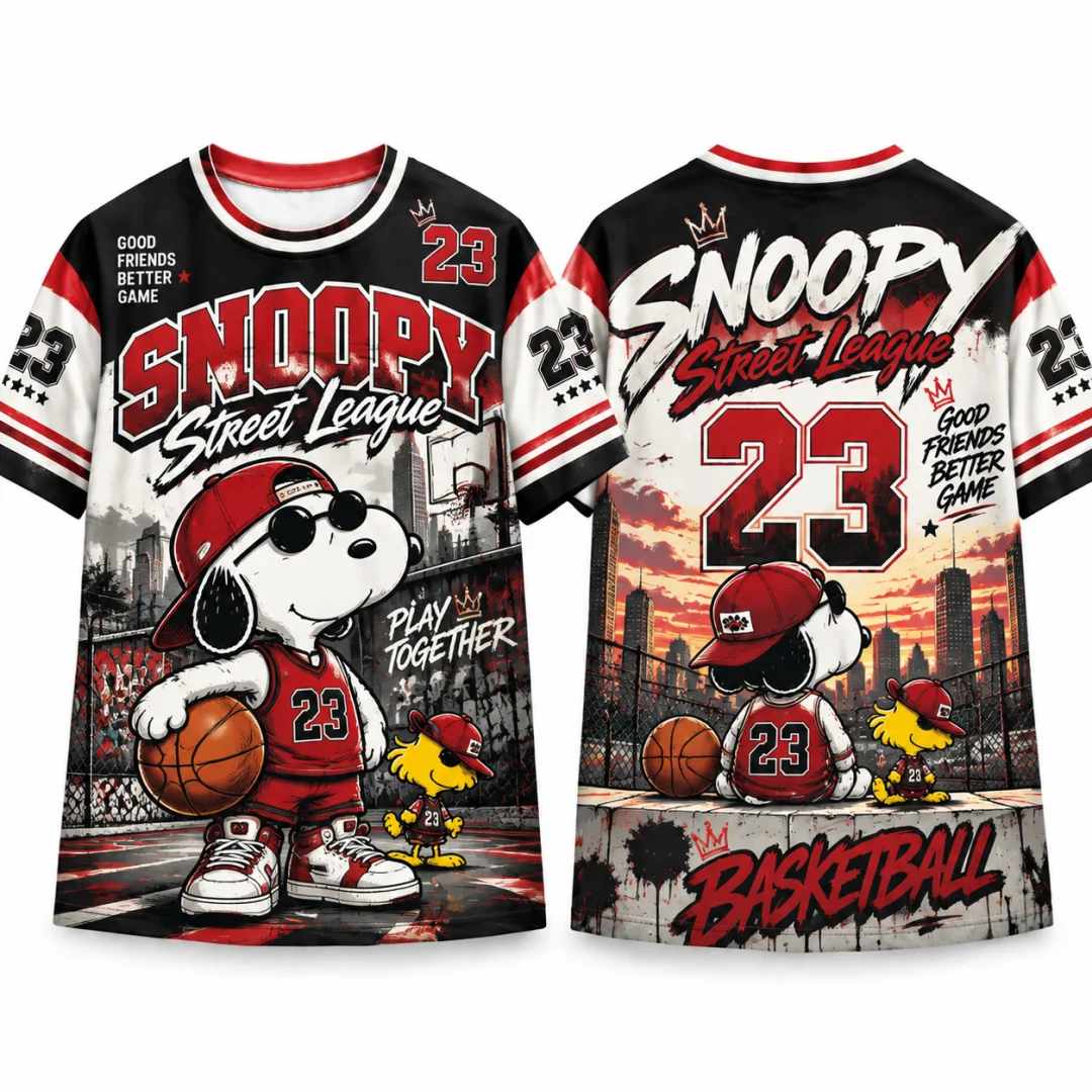 Snoopy Basketball Street League T-shirt Unisex Peanuts Woodstock Streetball Hoop Dreams Short Sleeve Graphic Kids Tee