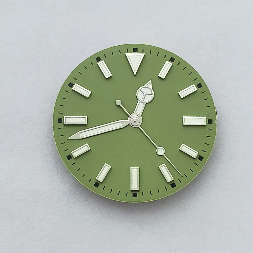 قرص الساعة 28.5 ملم، قرص أخضر مضيء NH35 عقارب، لحركة NH35 NH36 7S 8215 بدون تقويم وجه الساعة + ملحقات المؤشر
