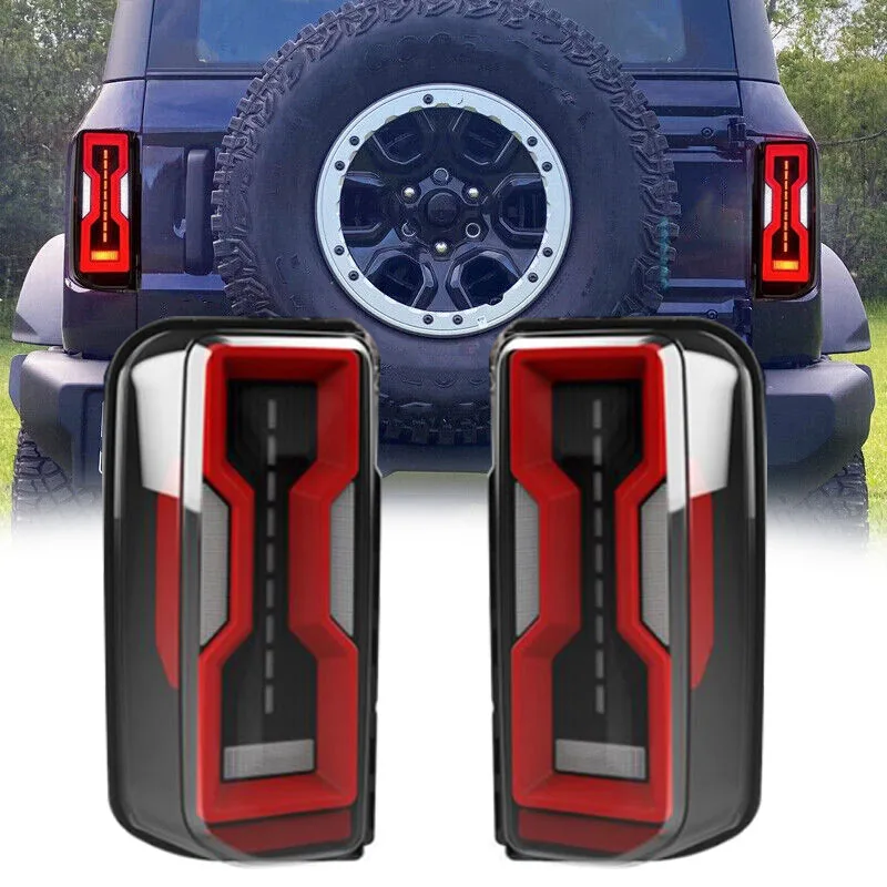 Smoked Pair Tail Lights Assembly LED Lamps Rear Brake Reverse Turn Signal Light Plug and Play For Ford Bronco 2021 2022 2023