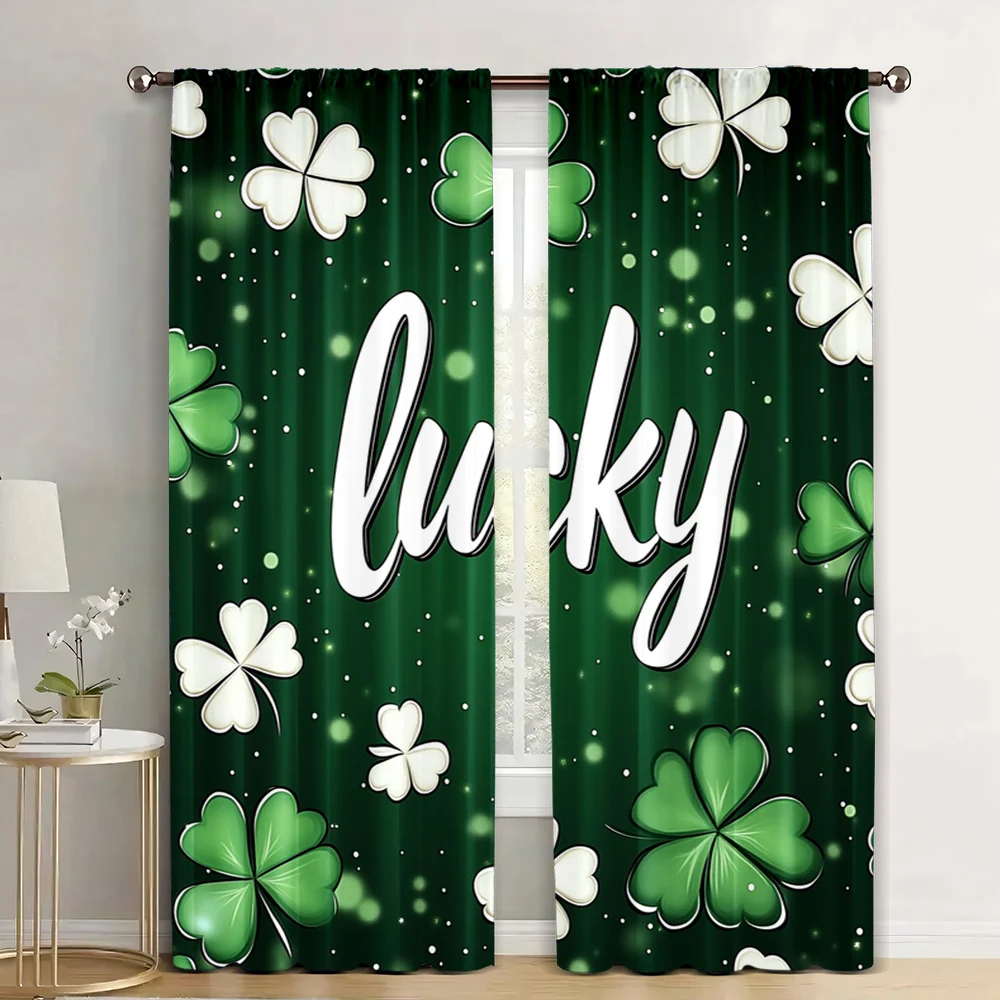 2Pcs St. Patrick'S Day Curtain Green Shamrock Irish Clover Curtain Saint Patricks Day Curtain Lucky St. Patrick'S Day Curtain O