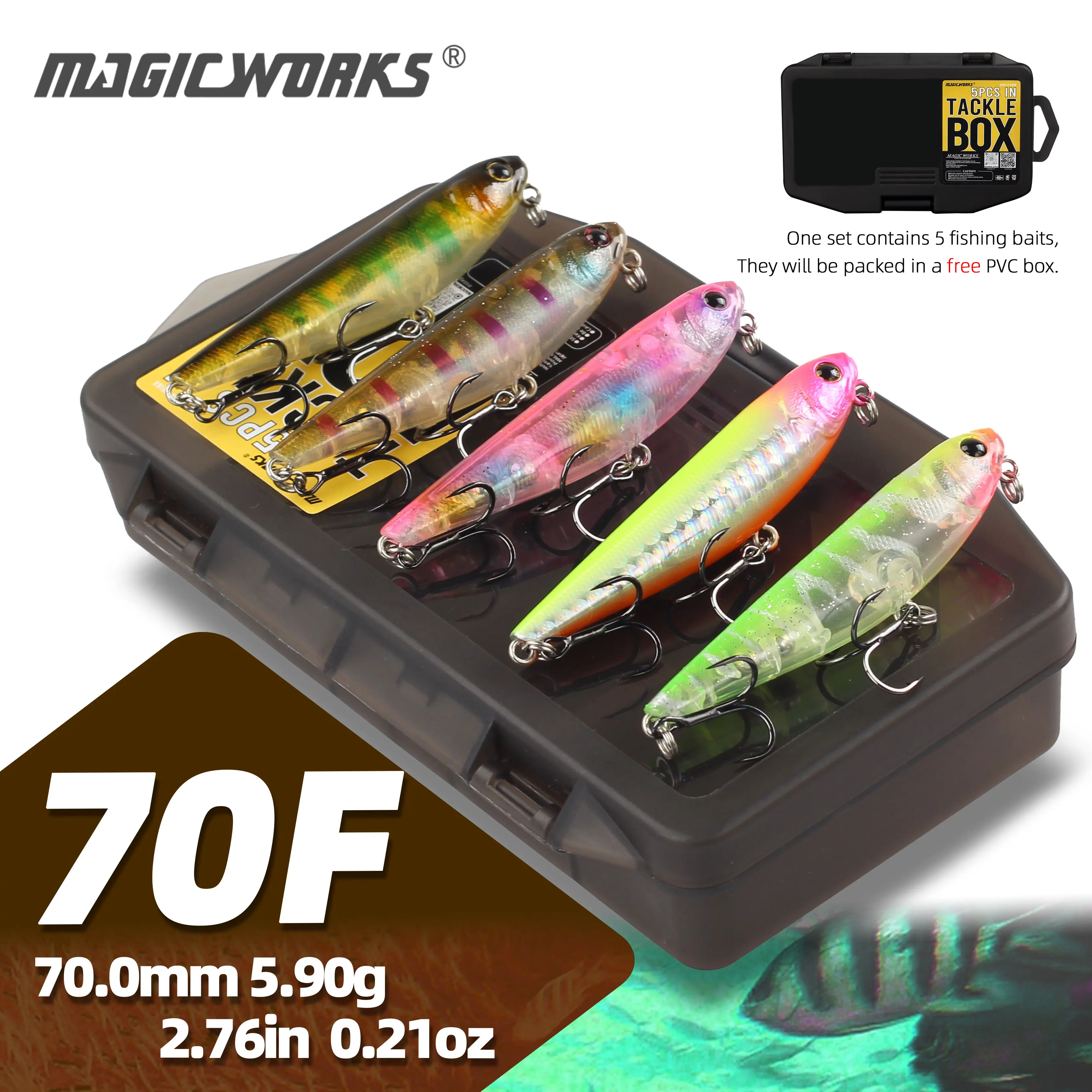 

Magic Works 5pcs/Set Best Price 70mm 5.9g Pencil Lure Hard Baits Floating Wobbler Fishing Supplies New Topwater Perch Baits