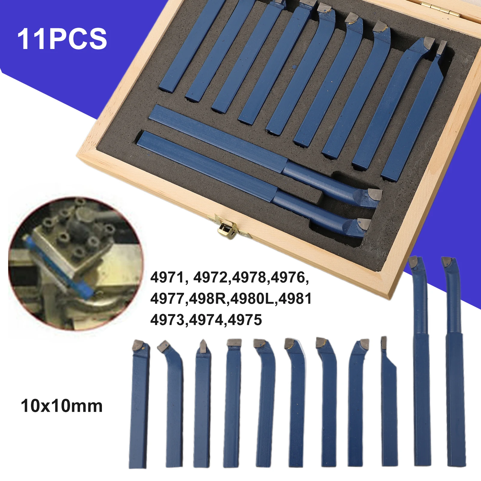 11PCS Carbide Tip Tipped Cutter Tool Bit Cutting Set 10X10MM 12X12MM Metal Lathe Tools External Turning Tool For Automatic Lathe