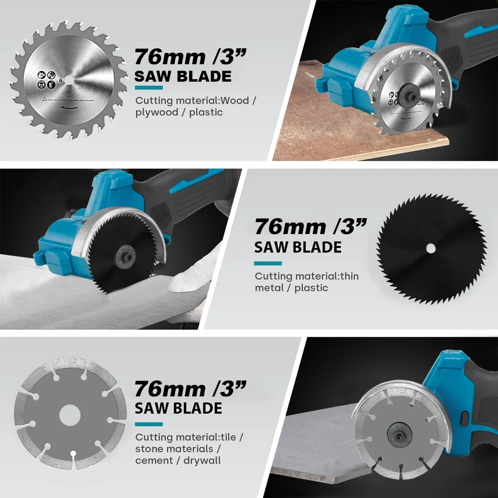 Brushless 76mm Mini Angle Grinder 3 Inch Cordless Mini Cutting MachineWith Blades Wood Power Tools for Makita 18v Battery