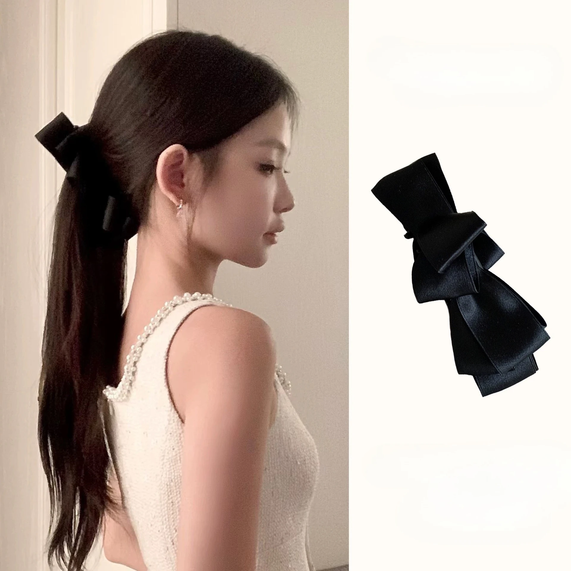 Korean Satin Solid Color Bow Banana Clip Women Girls Back of The Head Ponytail Clip Sweet Versatile Hair Styling Accessories New