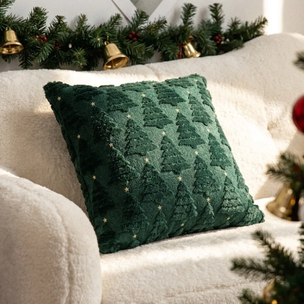 Soft Knitted Throw Pillow Cover 45x45cm 3D Embossed Cushion Cover Christmas Tree Polyester Xmas Decor Cushion Case Couch