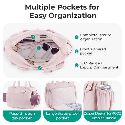 Imagen 2 del producto BAGSMART Bolso de mano de gran capacidad para mujer, bolso de viaje versátil, bandolera con múltiples bolsillos, bolso deportivo de hombro