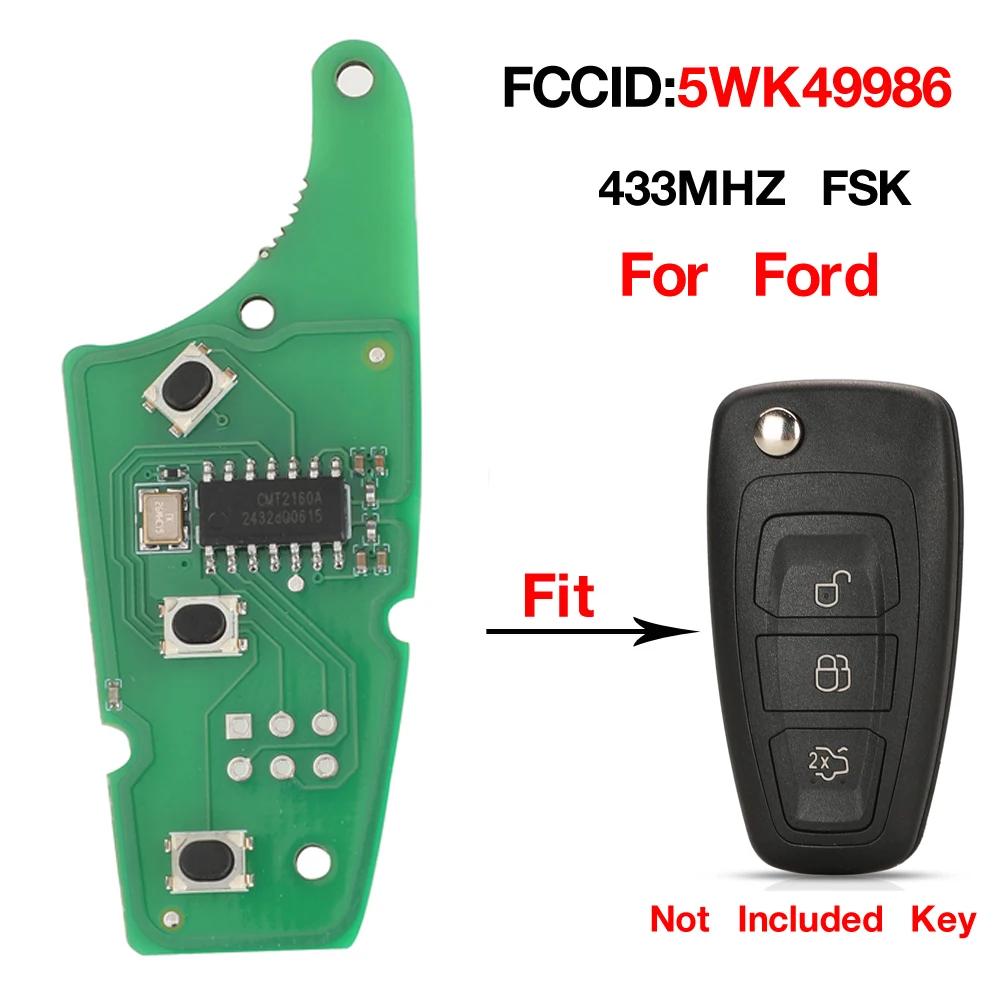 jingyuqin FCCID 5WK49986 3 Buttons Remote Key Circuit Board 433MHZ FSK For Ford Focus MK3 and T6 Ranger Replacement