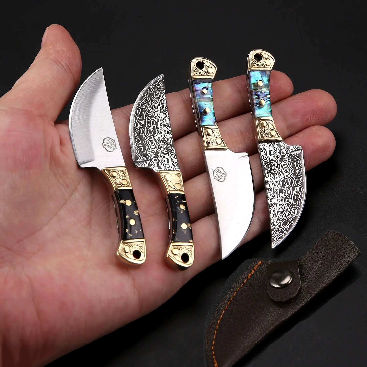 Mini Pocket Knife Shell Acrylic Keychain Pendant With Leather Cover Cleaver Blade Cutter Outdoor Tool Portable Folding Knife