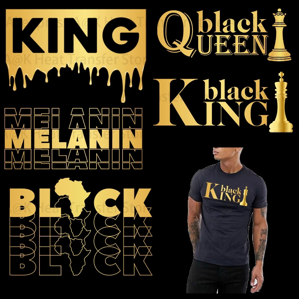 Black King Iron On Transfers DTF Heat Transfer Vinyl Patches for Clothing DIY T-Shirt Decals African Pride Applique for Shirts