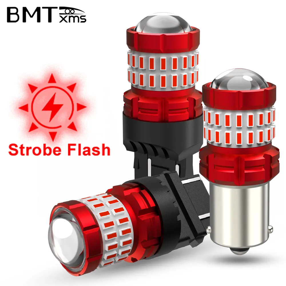 

BMTxms 2x Car LED Light P21W 1156 BA15S 1157 P21/5W BAY15D T20 W21W 3157 P27 5W LED Red Strobe Flash Stop Light Auto Brake Lamps