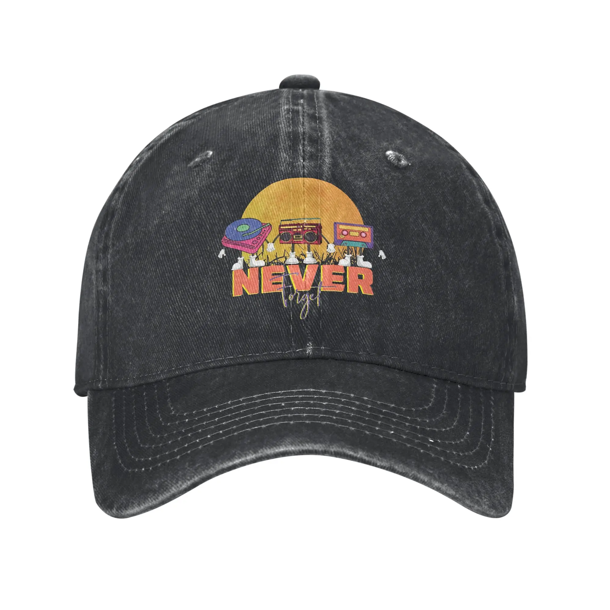 Never Forget VHS Tape Cassette Baseball Cap Vintage Distressed Denim Snapback Cap for Men Women Outdoor All Seasons Soft Hat Cap