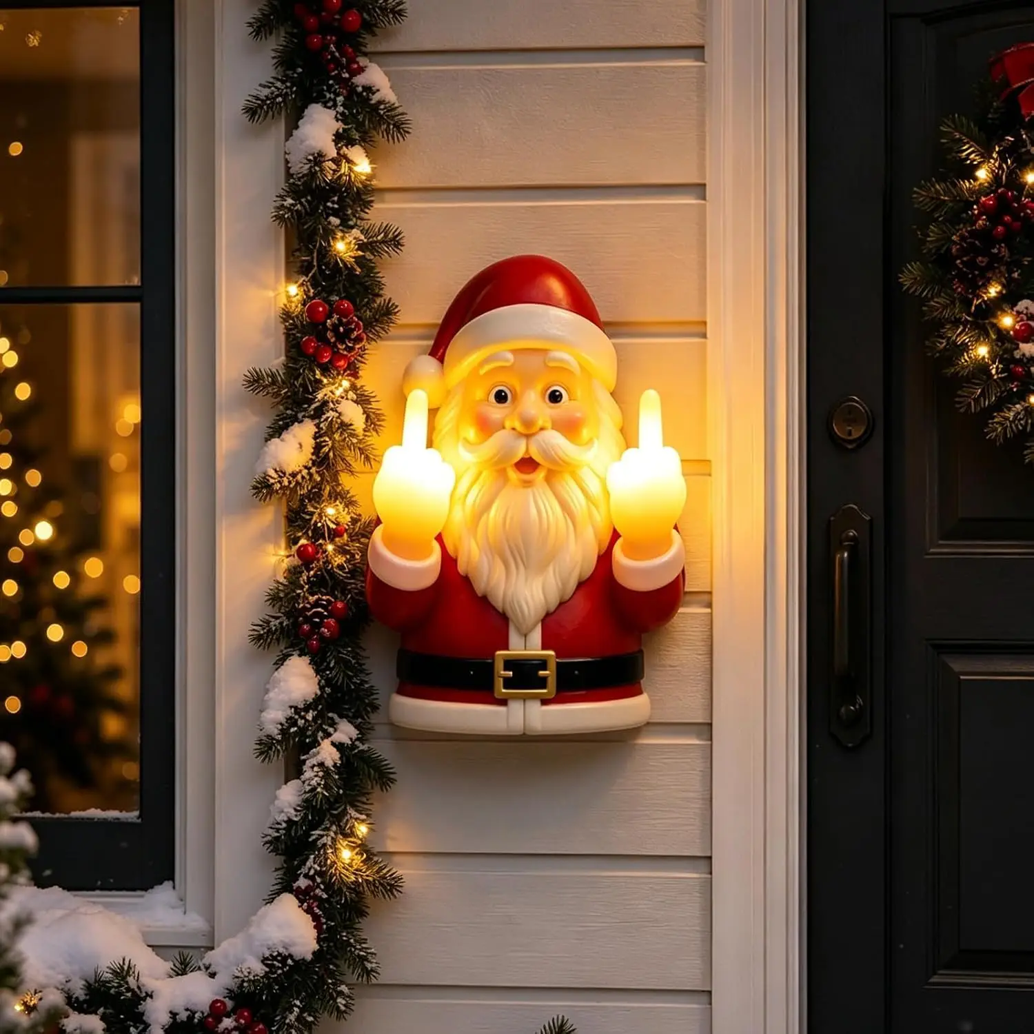 Middle Finger Santa Light | Naughty Glow Santa Lamp Decor