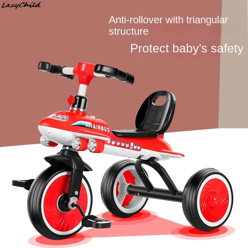 Lazychild Anti-Tip Pedal Triciclo, Bicicleta de Equilíbrio Infantil, 2-6 Anos de Idade Stroller com Balde Stirrups, Novo