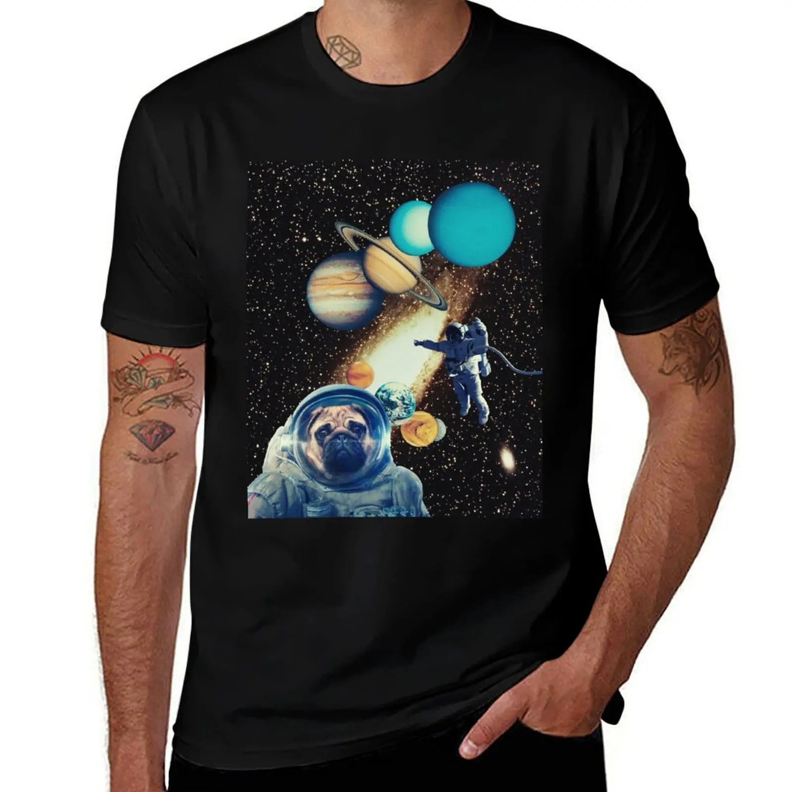 Space pug // dog in space retro futurism collage artwork T-Shirt Running Gym Short Sleeve Sports Tee T-Shirt