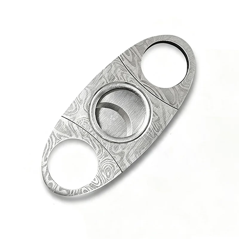 Premium Damascus Pattern Cigar Cutter Stainless Steel Double Blade Guillotine Classic Elegant Gift for Men Cigar Enthusiasts