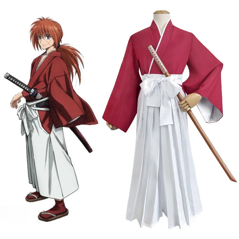 Anime Rurouni Kenshin Kendo Costume Himura Kenshin Cosplay Costumes Japanese Kimono Meiji Kenkaku Roman Tan Halloween Uniform