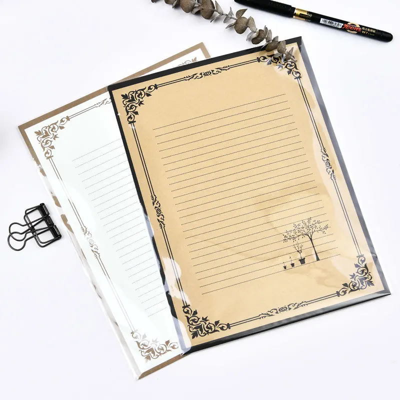 8pcs/bag Vintage Kraft Classical Letterheads Fine Lace Chinese Style Letterheads Simple Love Letterheads Gifts