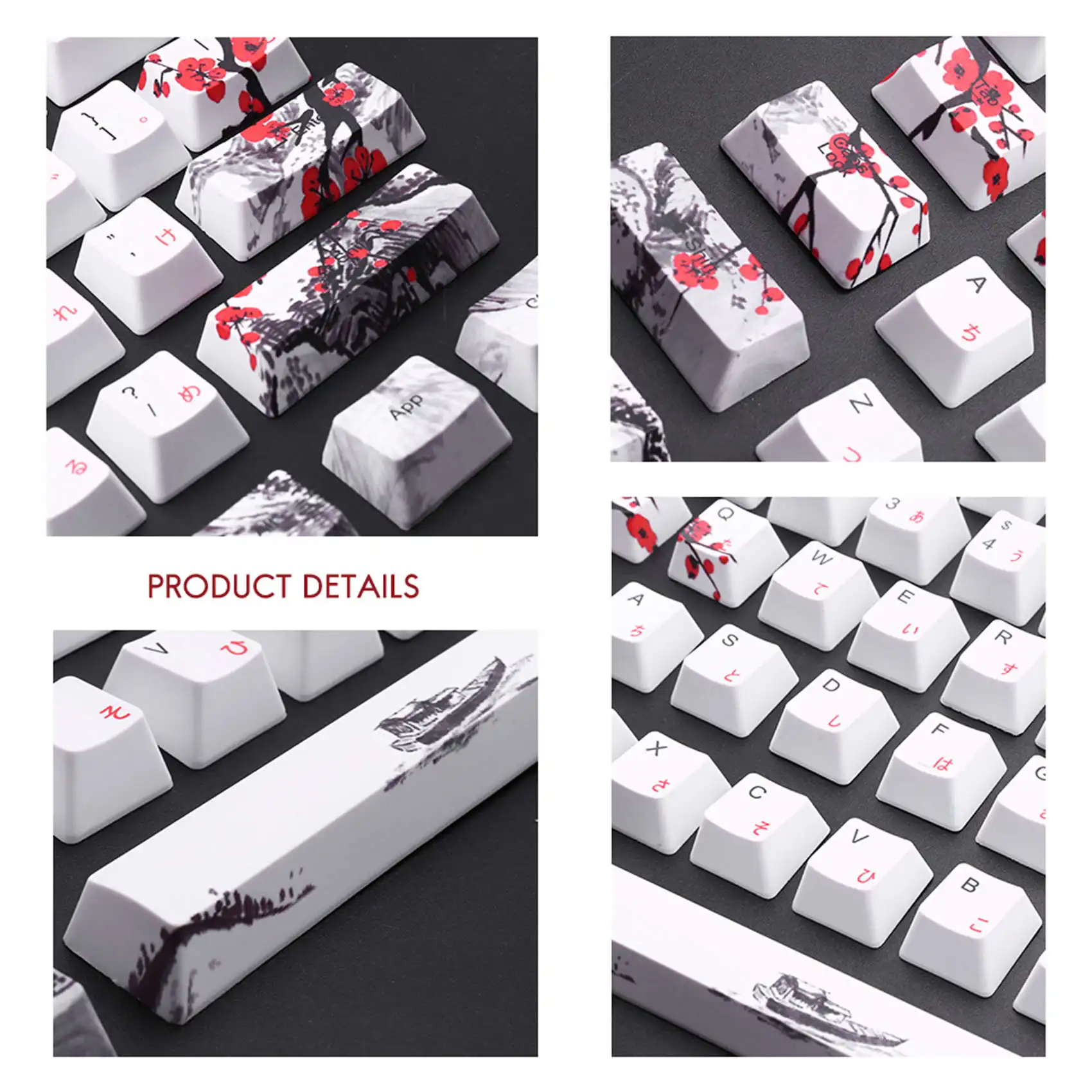 110 Keys PBT Keycap Dye-Sublimation Plum Blossom Cherry Profile Key Cap DIY Mechanical Keyboard Keycap Set Japanese