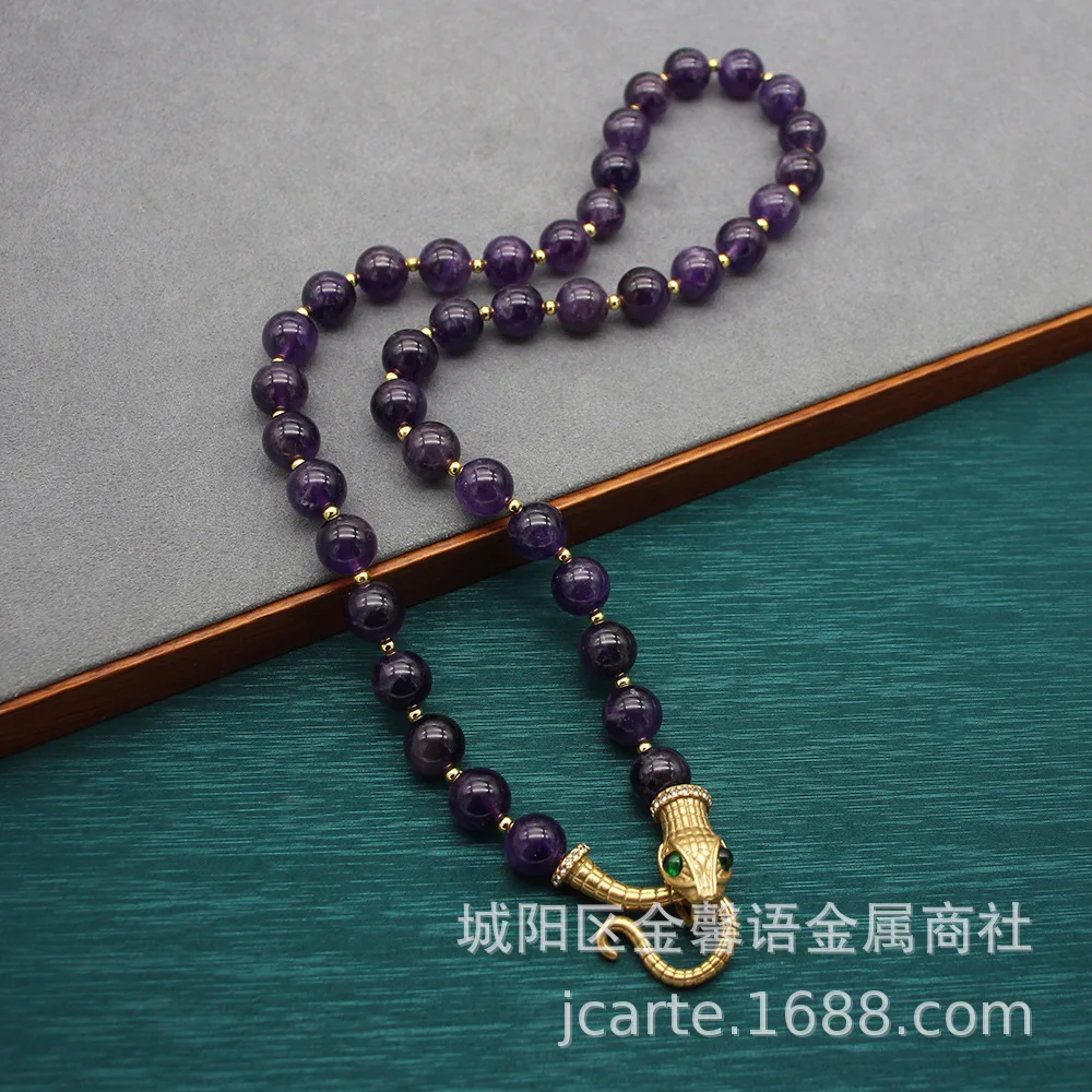 

Natural Amethyst Beaded Necklace Sweater Chain Snake Chain Niche Design