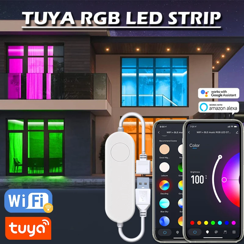 TUYA LED Strip Lights With Remote 5V 5M/16.4ft USB RGB LED Smart Wifi Flexible Tape Lights work with Alexa Google Assistant