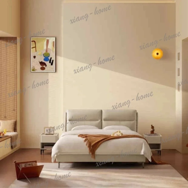 LJY Genuine Leather Art Bed Italian Light Luxury Household Master Bedroom Furniture Offline Store Style Bed Frame Bed 2 People