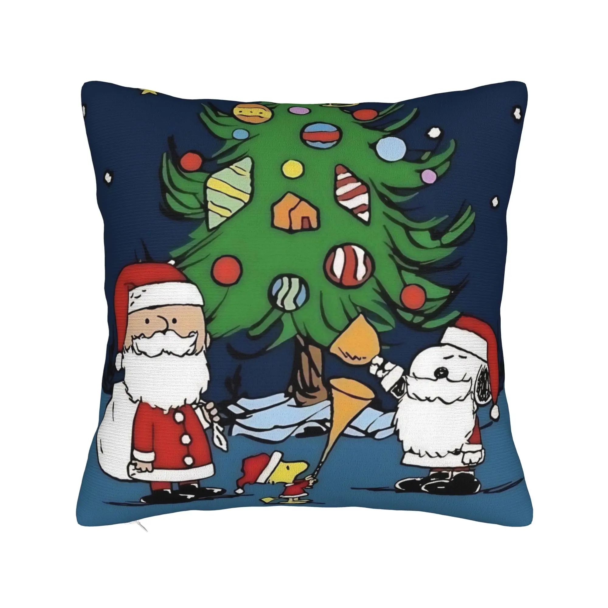 S-Snoopys Xmas Christmas Tree Square Pillow Case  Cushion Cover Novelty Zippered Decorative Pillowcase for Home 18