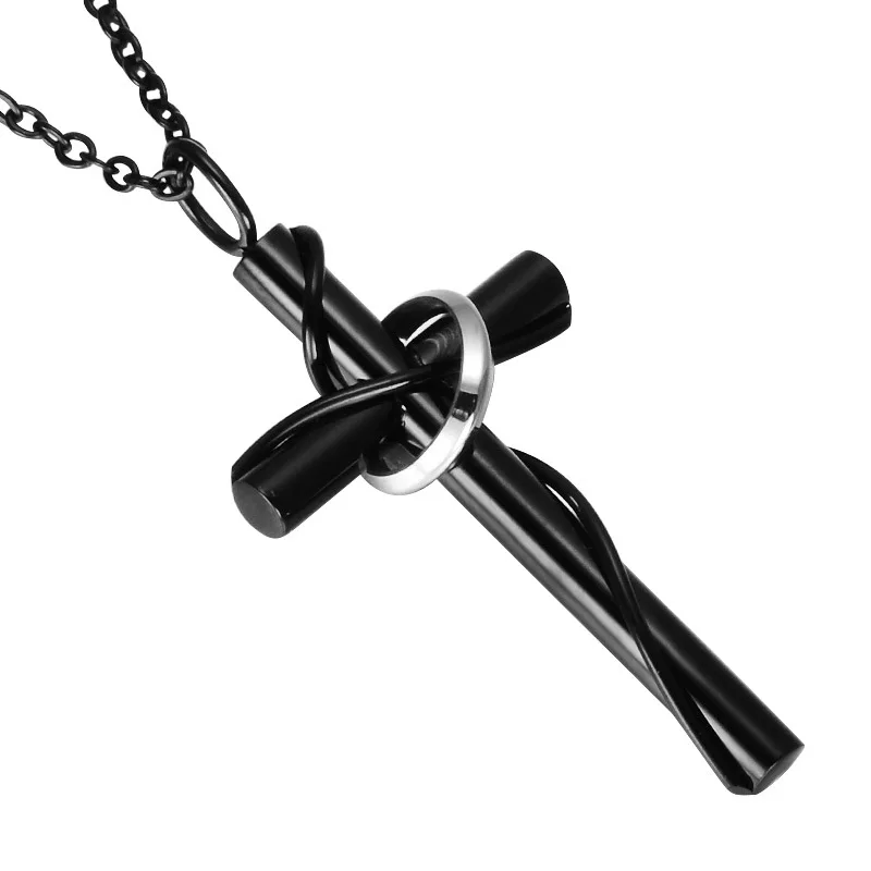 Vine Entanglement Solid Stainless Steel Stick Cross Pendants Necklace For Men Women Unisex Jewelry Drop Shipping