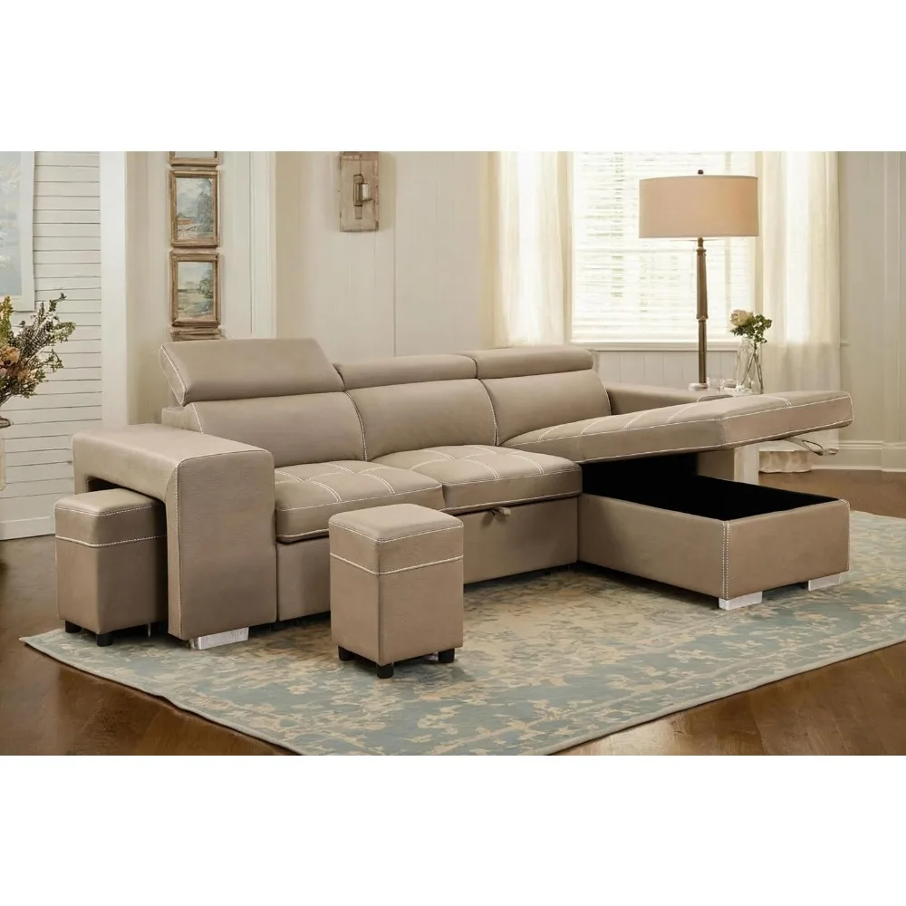 102 inch ultra-fine fiber segmented sleeper sofa. Convertible L-shaped sofa with pull-out bed