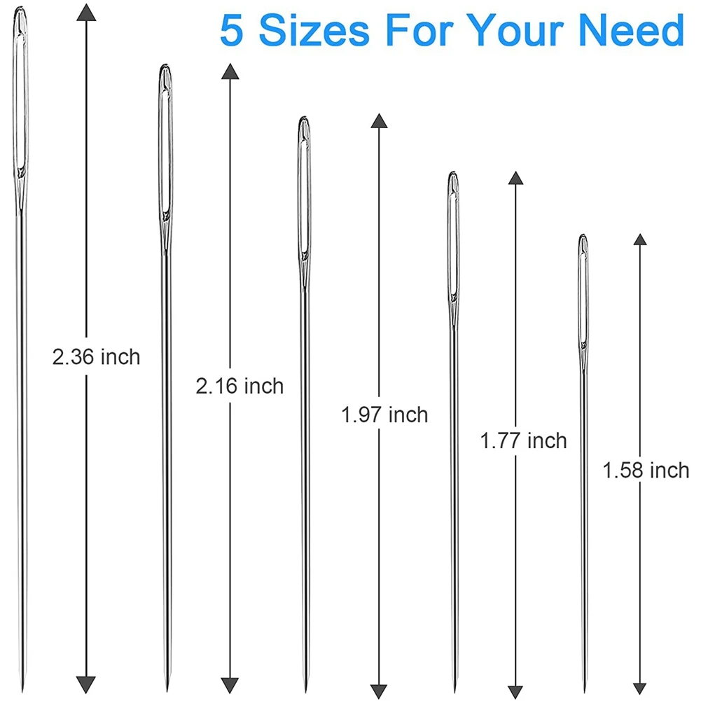 

ABLP 30Pcs Large-Eye Stitching Sharp Thick Needles, 5 Sizes Stainless Steel Sewing Needles Kit for Embroidery and Hand Sewing