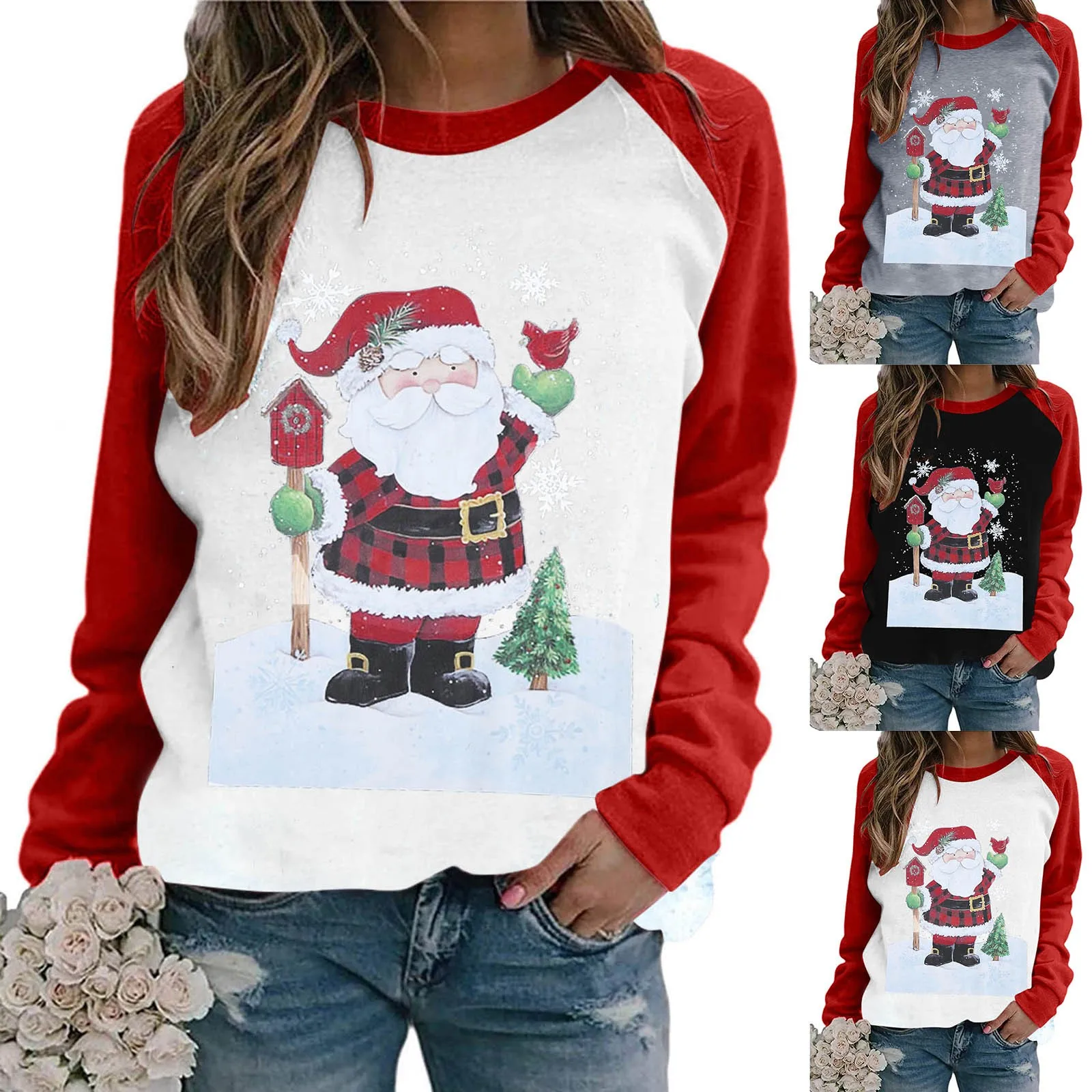 Christmas Print Sweatshirt Women Xmas Santa Claus Print Sweater Ugly New Year Long Sleeve Shirts Blouse Ugly Female Pullover