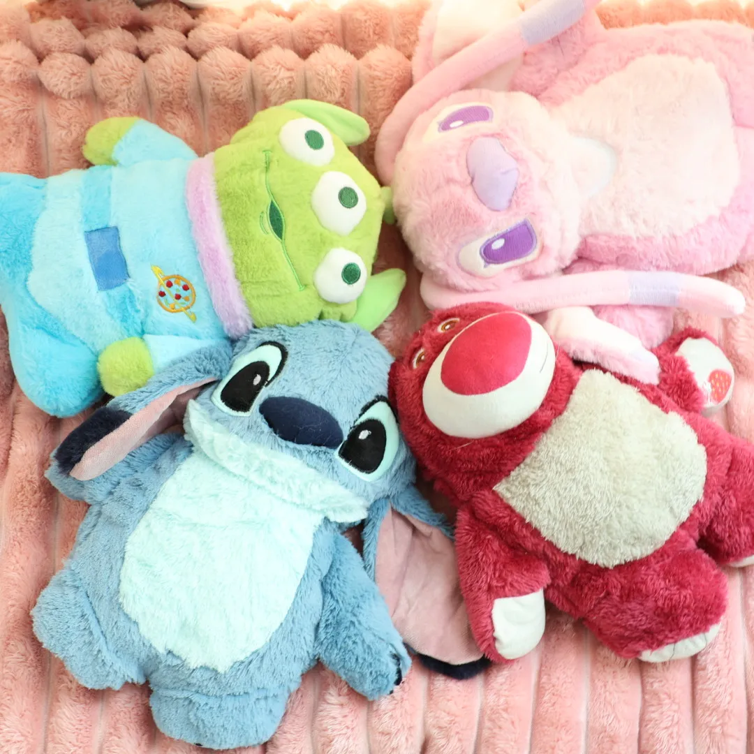 Disney Turo Lilo Stitch Kawaii Plush Anime Hand Warm Bottle Hot Water Bottles Soft Water Filling Hand Warmer  Toy Story Alien