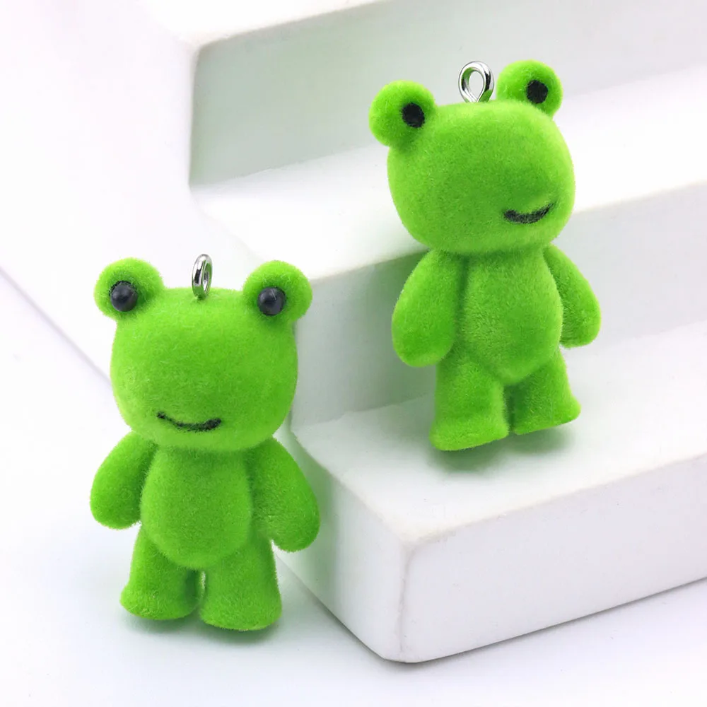 

30PC 3D Frog Pendant Kawaii Flocking Animal Resin Charms for Keychain Necklace Earrings Bag Accessories Making Material