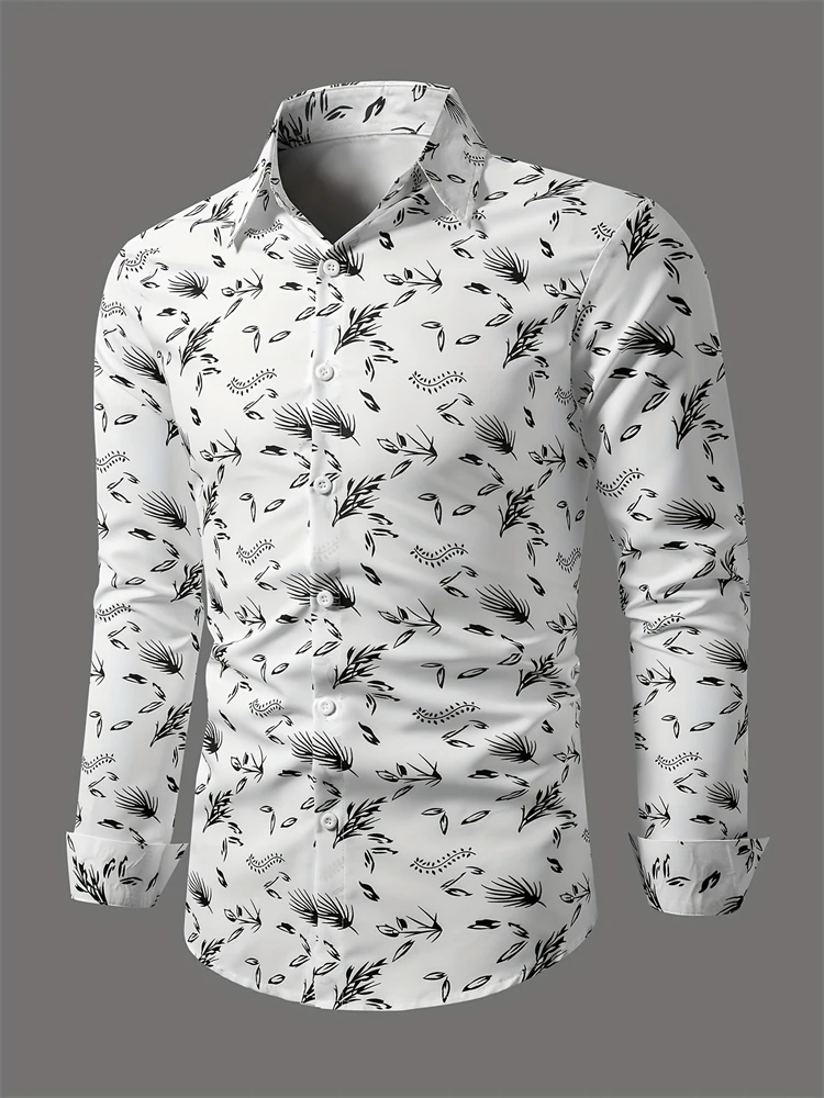 Camisa de lapela estampada 3D para homens 2025, camisa de vestido de festa com botão fino, casual, moda casual, confortável, manga longa, 2025