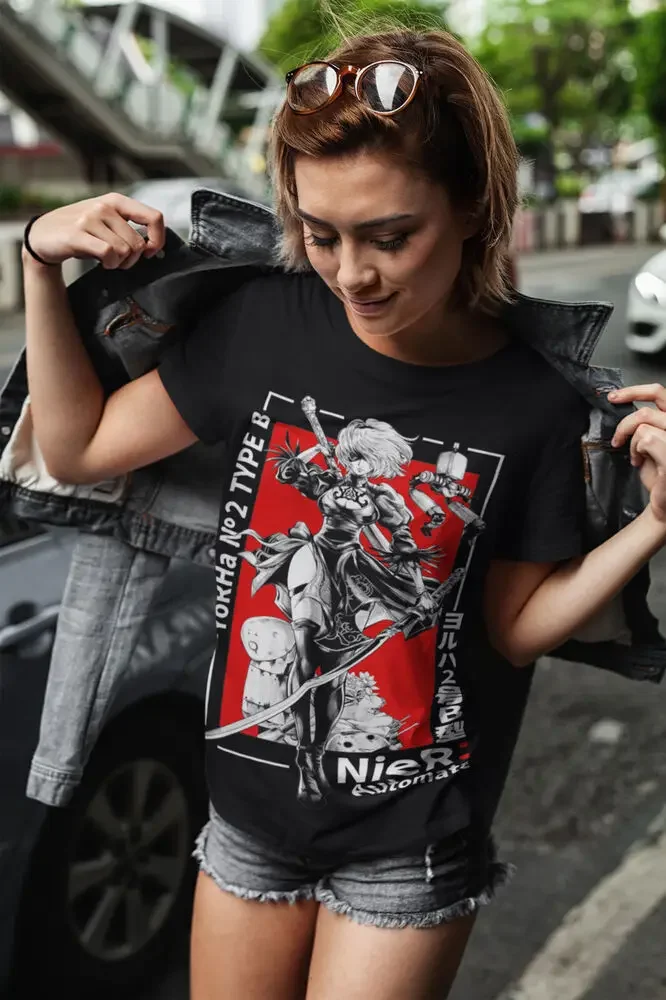 Nier Automata 2B YoRHa nouvelle chemise unisexe, fille, t-shirt graphique Cyber Punk Waifu