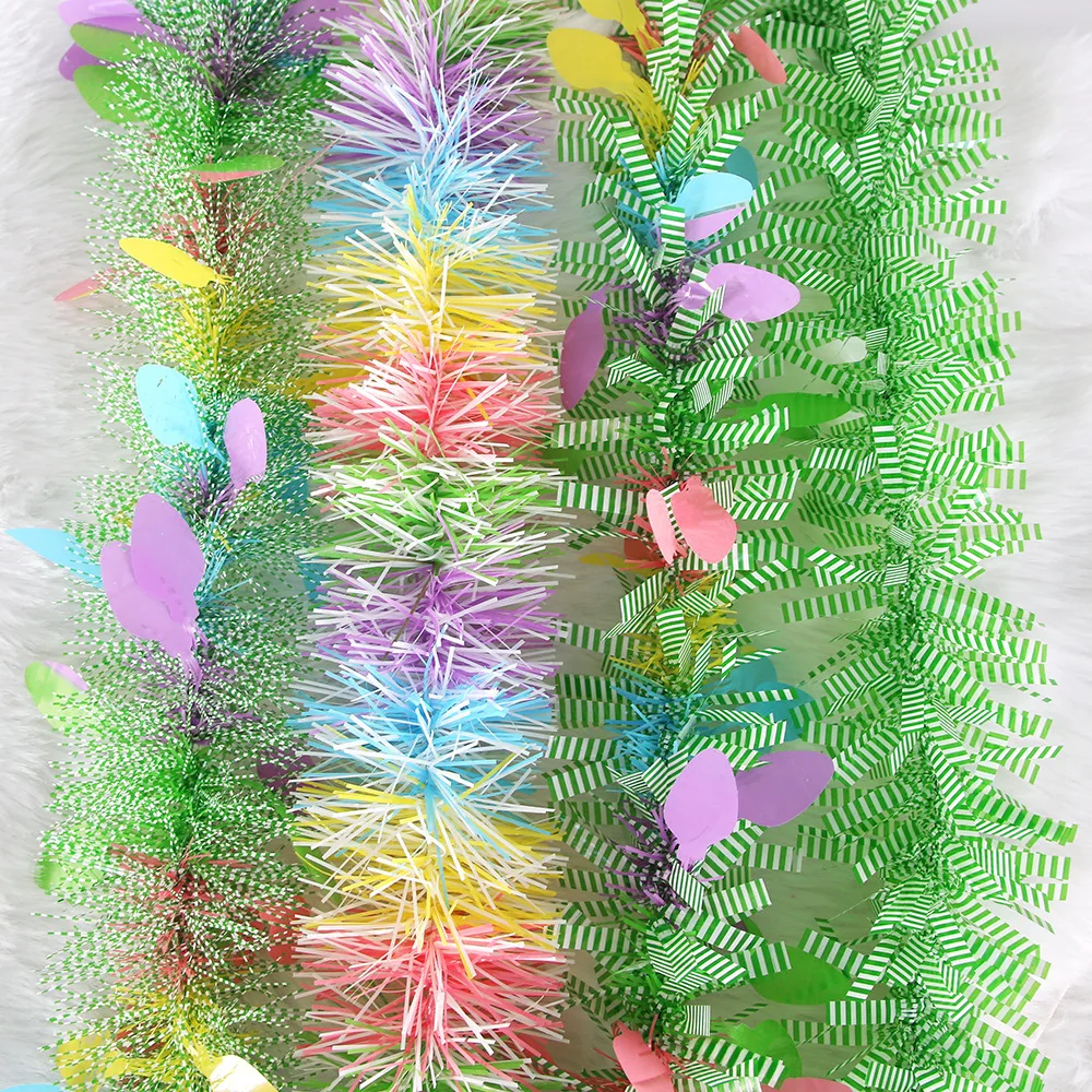 Decoraciones colgantes de hierba de Pascua coloridas de 2m, tiras de arte Latte para fiesta de Pascua, hogar, patio, vacaciones, decoración de caza de huevos