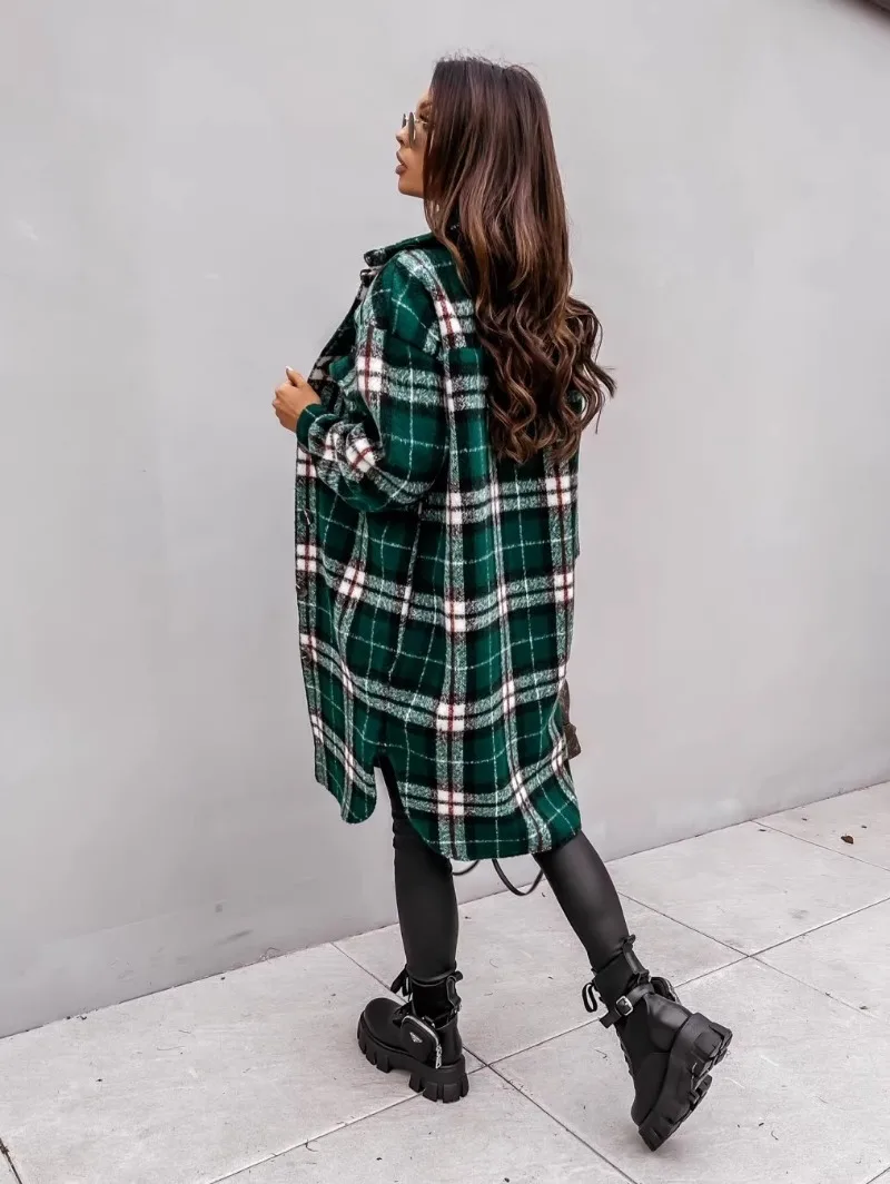 Autumn &winter Fashion Button Style Coat Checkered Printed Long Sleeved Shirt Jacket Elegant Comfortable Commuting Streetwear