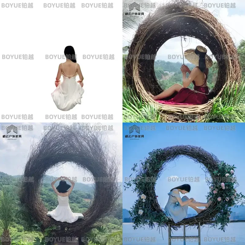 Handwoven Rattan Hanging Chair Outdoor Wicker Bird Nest Swing for Patio Garden Balcony Boho Decor Comfortable Hammock Seat