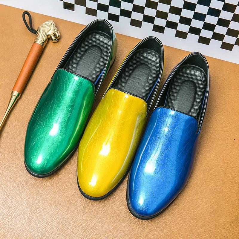 

Bright Leather Shoes for Men Casual Fashion Hair Stylist Loafers Shoes Lightweight Breathable Men Flat Shoes Soft Moccasins